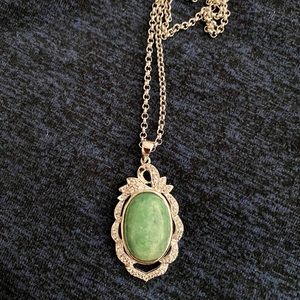 925 Silver Beryl Emerald & White Sapphire Pendant with 17” chain by Orianne